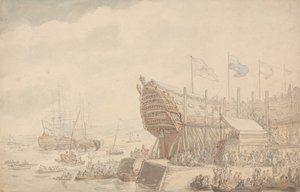 Lanceringen af H.M.S. Hibernia 1804 af Thomas Rowlandson