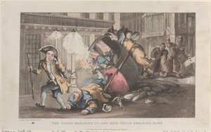 The Party Breaking Up, og Quae Genus Breaking Down, fra The History of John..., 1. december 1821. af Thomas Rowlandson