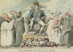 The Privy Council of a King, pub. 1815 (håndfarvet gravering) af Thomas Rowlandson
