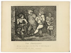 Processionen, fra Boswells Tour of the Hebrides af Thomas Rowlandson