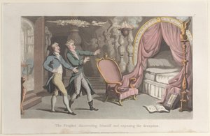 Profeten opdager sig selv og afslører bedraget, fra Journal of Sentimental T..., 1821. af Thomas Rowlandson