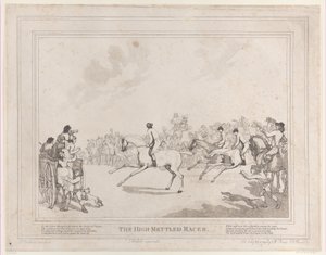 Væddeløbshesten fra The Life of a Racehorse, eller The High-Mettled Racer, 20. juli..., 20. juli, 1789 af Thomas Rowlandson