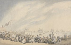 Flådens tilbagevenden til Great Yarmouth efter hollændernes nederlag i 1797, ca. 1797 (pen & blæk og akvarel på papir) af Thomas Rowlandson