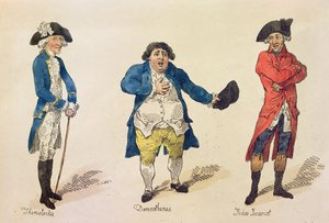 The Rival Candidates, frontispice i bogen History of the Westminster Election.. af Lovers of Truth and Justice, London, 1784 (farveætsning) af Thomas Rowlandson