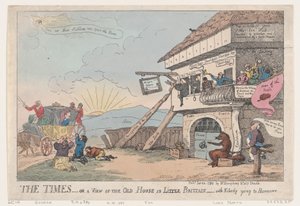 The Times - eller en udsigt over det gamle hus i lille Storbritannien - med ingen på vej ..., 23. januar 1784. af Thomas Rowlandson