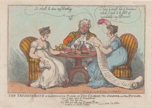 The Triumvirate of Gloucester Place, eller The Clarke, The Soldier, and The Taylor, 1809., 1809. af Thomas Rowlandson