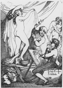 Den fremtidige Lady Hamilton poserer som Hygeia, sundhedens gudinde, ved Dr. James Grahams Temple of Aesculapius af Thomas Rowlandson