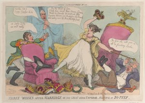 Tre uger efter ægteskabet, eller den store lille kejser, der spiller på Bo-Peep, 15. maj..., 15. maj 1810. af Thomas Rowlandson