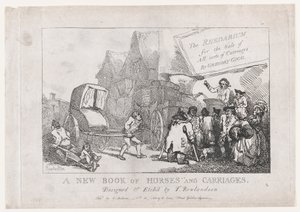 Titelside: En ny bog med heste og vogne, eller, Rhedarium til salg af alle slags..., 1784. af Thomas Rowlandson
