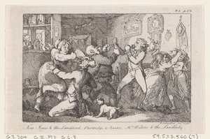 Tom Jones & the Landlord, Partridge & Susan, Mrs Waters & the Landlady, fra The History ..., 1792. af Thomas Rowlandson
