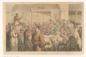 Veiling van relieken te Avignon Auktion over relikvier i Avignon (titel på objekt) af Thomas Rowlandson