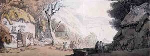 Udsigt fra oven over Cliffs, the Mumbles, South Wales (pen, akvarel og blyant på papir) af Thomas Rowlandson