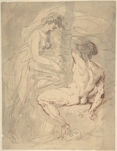Kvinde, der taler med en siddende mandlig nøgenmodel af Thomas Rowlandson