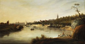 Udsigt over en engelsk (?) by af Thomas Sewell Robins