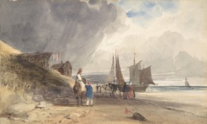 Figurer på en strand, Nordfrankrig, 1830. af Thomas Shotter Boys