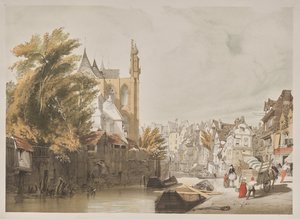 Malerisk arkitektur i Paris, Gent, Antwerpen, Rouen: Rue du Rivage, Abbeville, Frankrig af Thomas Shotter Boys