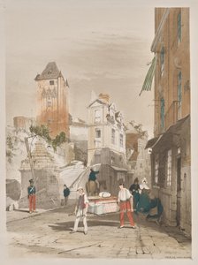Malerisk arkitektur i Paris, Gent, Antwerpen, Rouen: Tour de Remy, Dieppe, Frankrig af Thomas Shotter Boys