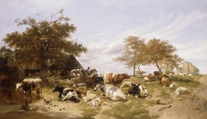 A Dairy Farm on the Marshes, East Kent, 1859 af Thomas Sidney Cooper
