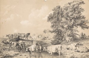 En kvægflok på en flodbred af Thomas Sidney Cooper
