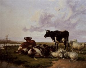 Kvæg og Får Græsning af Thomas Sidney Cooper