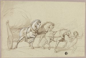 Barn, der fører tre heste og vogn af Thomas Stothard