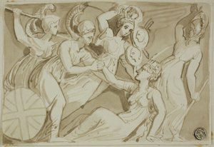 Kvindelige krigere, der kommer Britannia til hjælp af Thomas Stothard