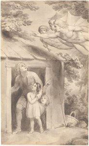 Peter og hans børn besøgt af tre flyvende figurer af Thomas Stothard