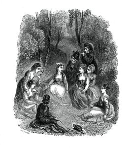 Scene fra introduktionen til The Decameron af Giovanni Boccaccio, 1833. af Thomas Stothard
