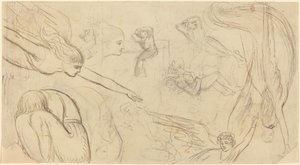 Ark med studier med engle og sammenfaldende figurer (illustration til Macklins bibel?) af Thomas Stothard