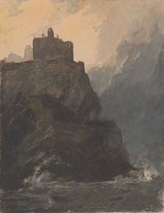 Slot på klippen med et stormfuldt hav og skibsvrag ved klippens base af Thomas Sully