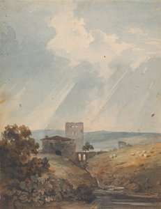 Landskab med slot, bakker og bjerge af Thomas Sully