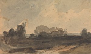 Landskab med træer og vindmølle af Thomas Sully