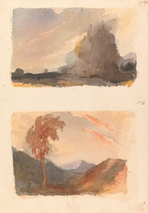 To tegninger på ét ark: Landskab med stor klint i forgrunden - Cuyps princip (nr. 3); Landskab med træ i forgrunden, bjerge i afstand - begges princip (nr. 4) af Thomas Sully