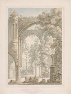 Indvendig udsigt over Tintern Abbey fra skibet til østvinduet