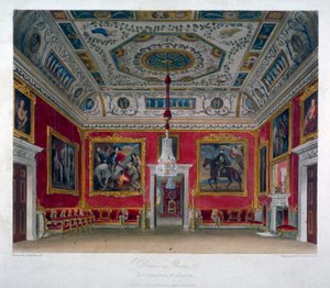 Indvendig visning af salen i Buckingham House, Westminster, London, 1817 af Thomas Sutherland