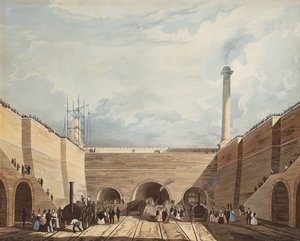 Indgangen til jernbanen ved Edge Hill, Liverpool, indgraveret af H. Pyall, 1831 (håndfarvet radering og akvatinte) af Thomas Talbot Bury