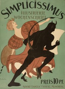 Forside fra "Simplicissimus Illustrated Weekly", pub. 1896 (farve litho) af Thomas Theodor Heine