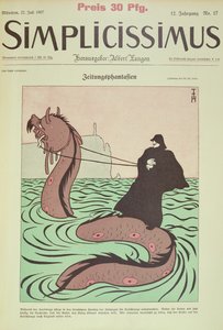 Kaiser rider Sea Snake til England, cover Illustration fra Simplicissimus af Thomas Theodor Heine