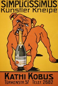 Vintage plakat af bulldog bidende champagneflaske (plakat) af Thomas Theodor Heine