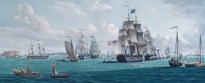 Det amerikanske skib Franklin, med udsigt over New York-bugten, 1820
