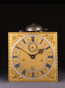 Detalje af et Charles II romersk slående, månedsgående ur, 1675
