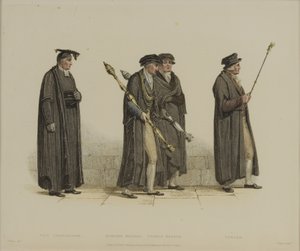 Vice Chancellor, Esquire Beadle, Yeoman Beadle, Verger, graveret af J. Agar, offentliggjort i R. Ackermann