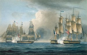 Capture of the Pomone af HMS Arethusa ud for Cuba i 1806, indgraveret af T. Sutherland for 