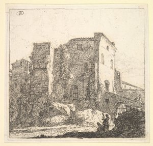 En kvinde, der spinder og en fisker, 1600-tallet. af Thomas Wijck