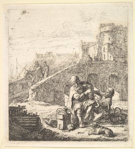 Lazarillo stjæler druer fra den fattige blinde tigger, 1600-tallet.