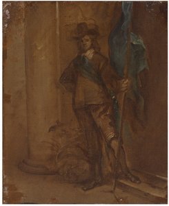 En soldat med et flag af Thomas Willeboirts Bosschaert