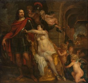 Venus bevæbner en kriger, muligvis Johan Maurits ved Smedjen i Vulcan af Thomas Willeboirts Bosschaert
