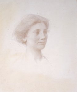 Head of a Girl, ca. 1909 (sølvspids på hvidt forberedt matbræt) af Thomas Wilmer Dewing