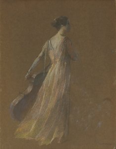 Lady Standing Holding a Cello (pastel på papir) af Thomas Wilmer Dewing