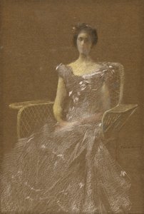 Dame i en rattanlænestol af Thomas Wilmer Dewing
